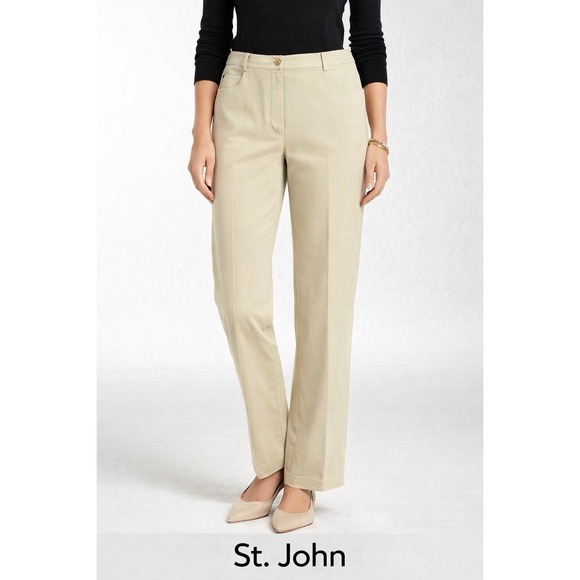 St. John Pants - St John Sport Pants Women's 10 Beige Straight Leg Stretch Casual Career Twill